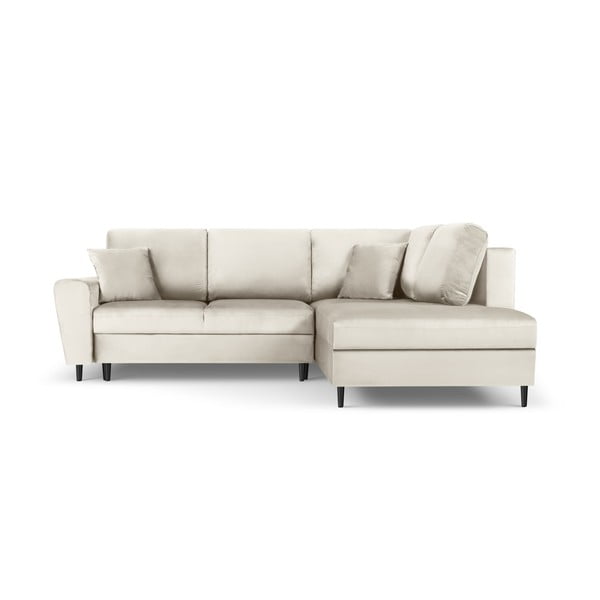 Smėlio spalvos iš velveto sulankstoma/su sandėliavimo vieta kampinė sofa (su dešiniuoju kampu/„L“ formos) Kyoto – Cosmopolitan Design