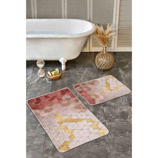 Rožinės spalvos iš velveto vonios kilimėliai 2 vnt. 60x100 cm – Mila Home-image-4