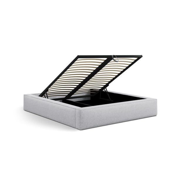 Šviesiai pilkos spalvos dvigulė lova audiniu dengta su sandėliavimo vieta su lovos grotelėmis 160x200 cm Simon – Micadoni -image-3