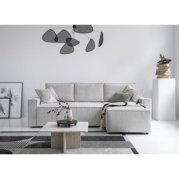 Iš kordinio velveto sulankstoma kampinė sofa baltos spalvos (kintama) Brave Dave – Miuform-image-1