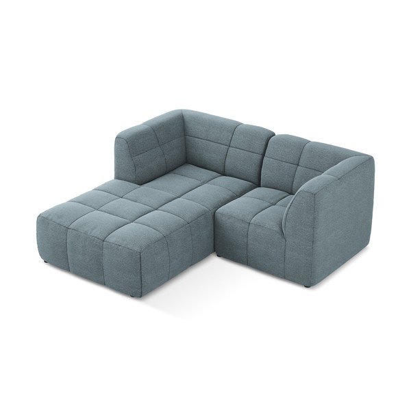 Mėlynos spalvos kampinė sofa iš boucle (su kairiuoju kampu/su gultu) Aloha – Makamii-image-3