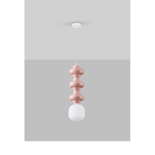 Baltos spalvos/šviesiai rožinės spalvos iš keramikos kabantis šviestuvas ø 18 cm su stiklo gaubtu Clio – Nova Luce-image-4