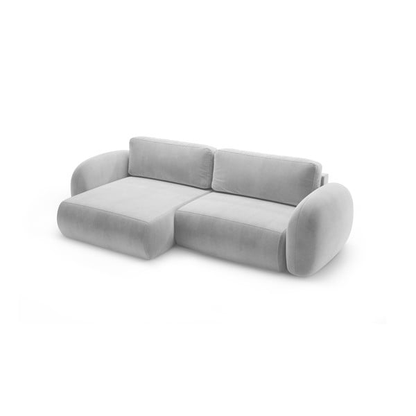 Šviesiai pilkos spalvos iš velveto sulankstoma/su sandėliavimo vieta kampinė sofa Tonale – Cosmopolitan Design-image-2