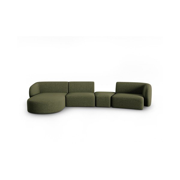 Žalios spalvos iš šenilinio audinio kampinė sofa (su kairiuoju kampu/su gultu) Paolo – Milo Casa