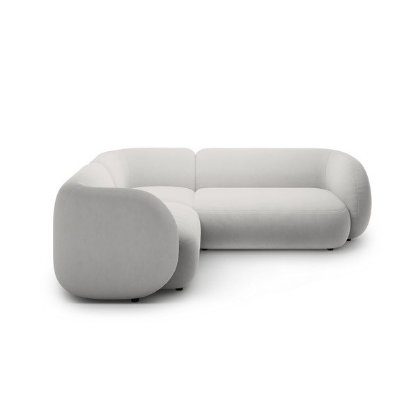 Šviesiai pilkos spalvos kampinė sofa iš velveto (su kairiuoju kampu/„L“ formos) Kate – Micadoni -image-1