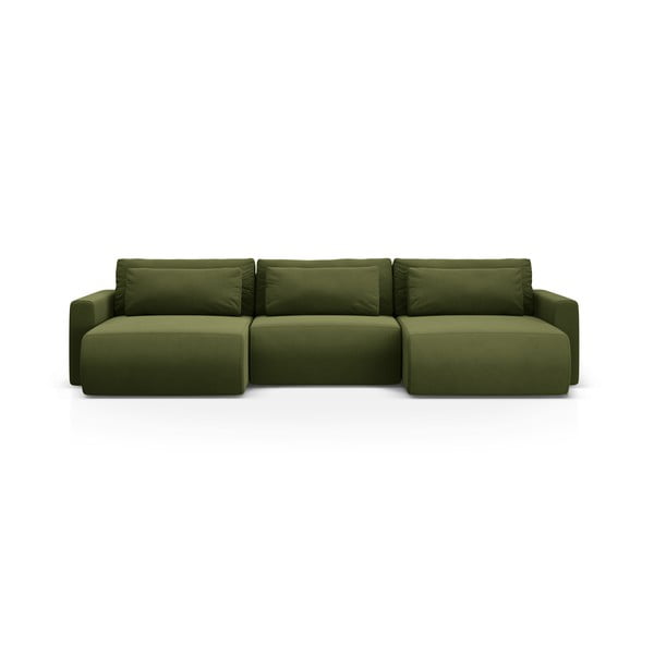 Žalios spalvos iš velveto sulankstoma/su sandėliavimo vieta kampinė sofa („U“ formos) Belfast – Cosmopolitan Design
