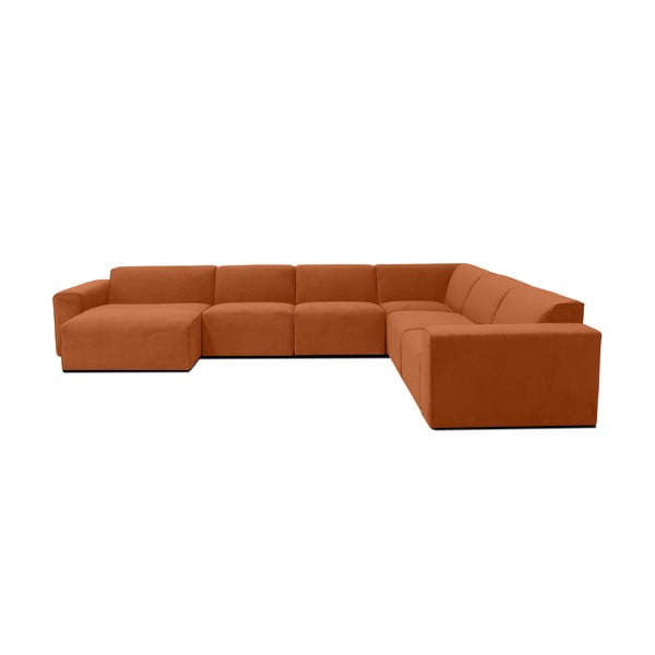 Oranžinės spalvos aksominė modulinė U formos sofa Scandic Sting, kairysis kampas