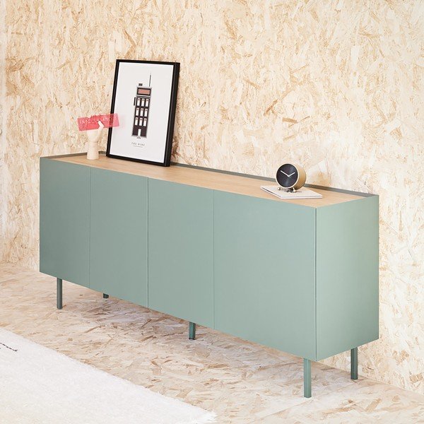 Žema šoninė spintelė žalios spalvos/natūralios spalvos iš ąžuolo 165x78 cm Arista – Teulat-image-1