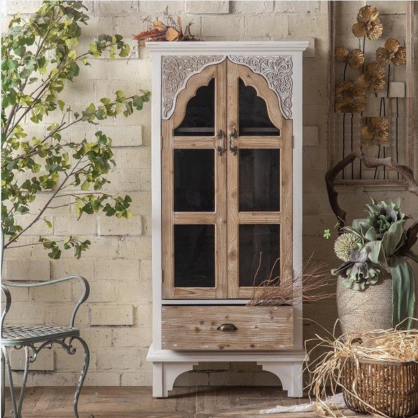 Vitrina iš kėnio masyvo baltos spalvos/natūralios spalvos 77x168 cm Siena – Burkina-image-1