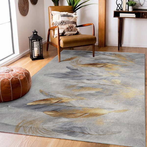 Skalbiamas kilimas pilkos spalvos/auksinės spalvos 120x180 cm Golden Feathers – Mila Home-image-1