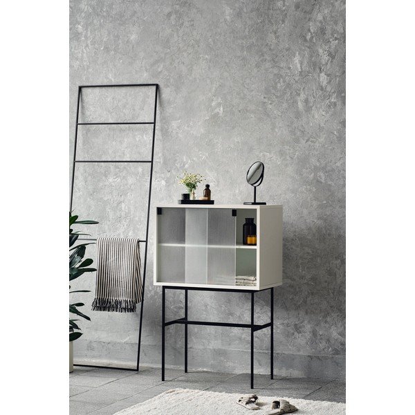 Pilkai smėlinės spalvos vitrina su stumdomomis durimis 70x109x40 cm Lekko – noo.ma-image-1