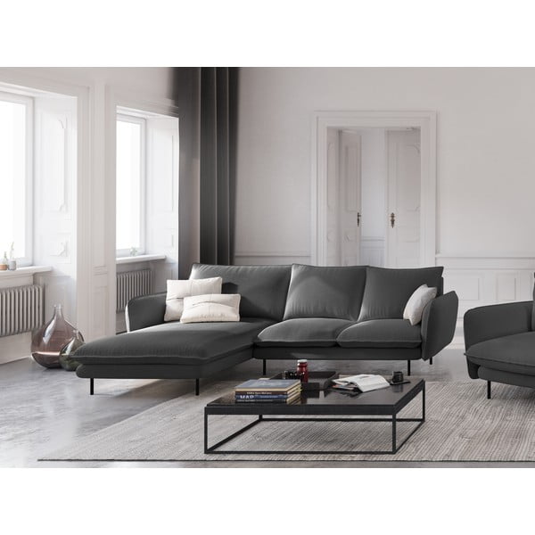 Tamsiai pilkos spalvos kampinė sofa Cosmopolitan Design Vienna, kampas kairėje-image-1