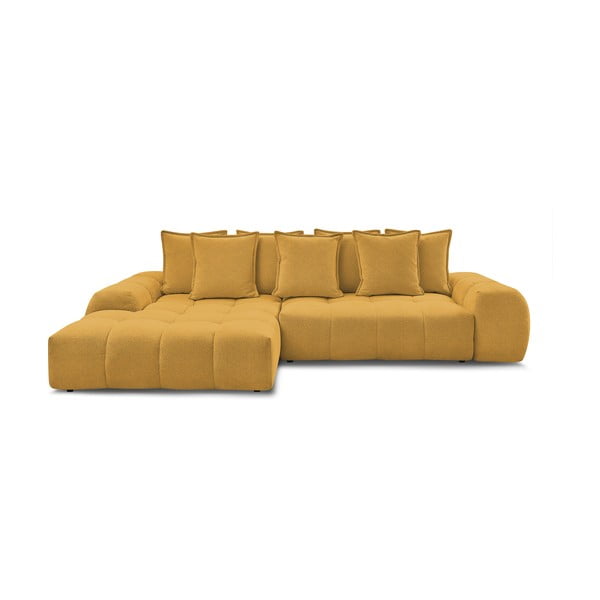 Garstyčių spalvos iš šenilinio audinio sulankstoma/su sandėliavimo vieta kampinė sofa (su kairiuoju kampu/su gultu) Everest – Bobochic Paris