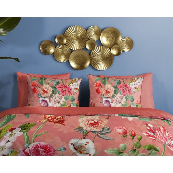 Oranžinė viengulė patalynė iš ekologiškos medvilnės Descanso Flowery, 140 x 220 cm-image-2