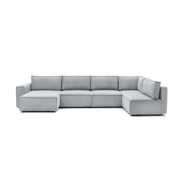 Kampinė sofa šviesiai pilkos spalvos iš kordinio velveto (su dešiniuoju kampu/„U“ formos) Nihad modular – Bobochic Paris