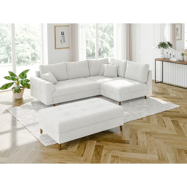 Baltos spalvos iš boucle kampinė sofa (su dešiniuoju kampu/„L“ formos) Ariella – Ropez-image-4