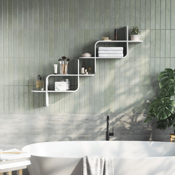 Iš kaučiukmedžio masyvo kelių aukštų sieninė lentyna baltos spalvos 62 cm Montage – Umbra-image-3