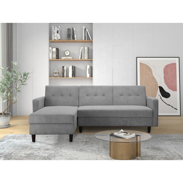 Iš kordinio velveto sulankstoma kampinė sofa šviesiai pilkos spalvos Hartford – Støraa-image-1