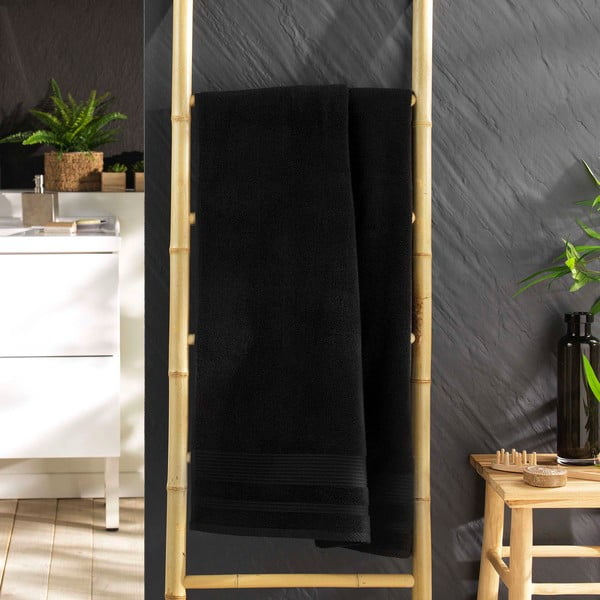 Juodos spalvos iš frote audinio iš medvilnės vonios rankšluostis 70x130 cm Tendresse – douceur d'intérieur-image-1