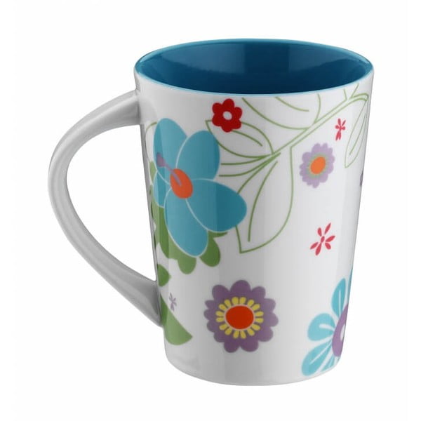 Mėlynas porcelianinis puodelis Gėlės, 400 ml