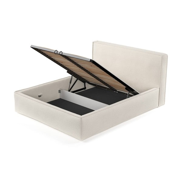 Smėlio spalvos dvigulė lova audiniu dengta su sandėliavimo vieta su lovos grotelėmis 160x200 cm Lounge L – Maison de Rêve-image-4