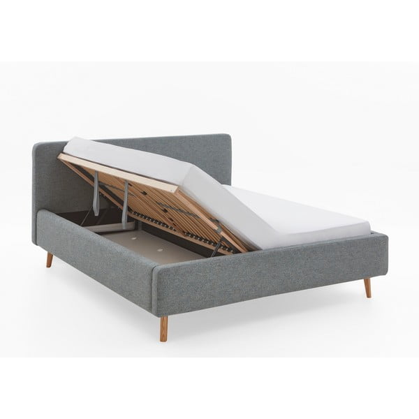 Tamsiai pilkos spalvos dvigulė lova audiniu dengta su sandėliavimo vieta su lovos grotelėmis 180x200 cm Mattis – Meise Möbel-image-2
