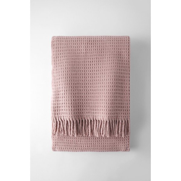 Rožinės spalvos iš medvilnės mišinio antklodė ir pledas 140x180 cm Basics Waffle – Euromant