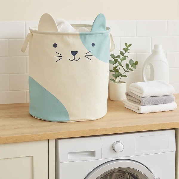Baltos spalvos iš tekstilės vaikiškas krepšys ø 40x48 cm Mimo Cat Face – Premier Housewares-image-1