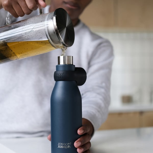 Butelis tamsiai mėlynos spalvos iš nerūdijančio plieno Kelioninis buteliukas 500 ml Loop – Joseph Joseph-image-1