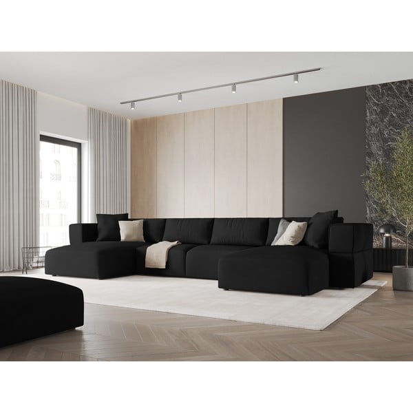 Kampinė sofa juodos spalvos („U“ formos) Esther – Milo Casa-image-1