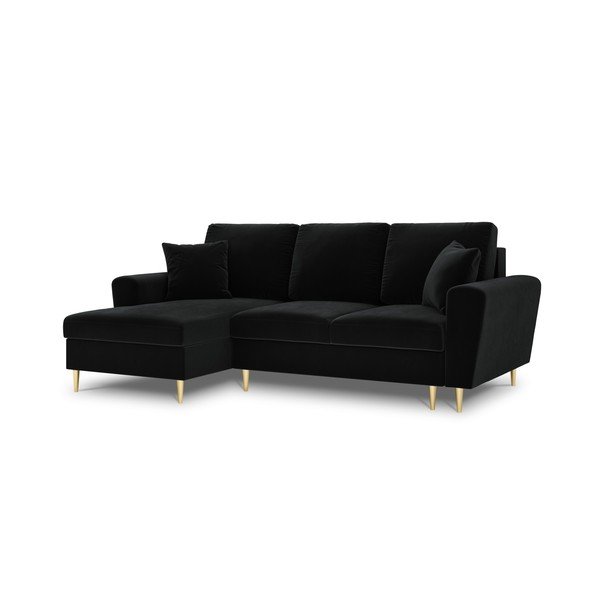 Juodos spalvos iš velveto sulankstoma/su sandėliavimo vieta kampinė sofa (su kairiuoju kampu/su gultu) Kyoto – Cosmopolitan Design-image-4