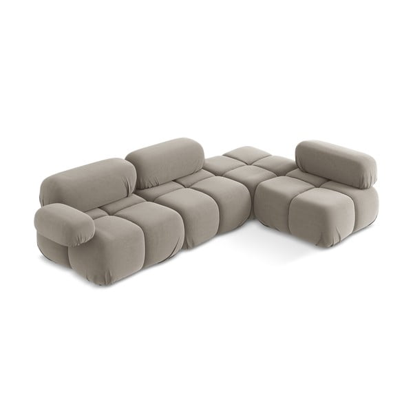 Smėlio spalvos iš velveto modulinė kampinė sofa (su dešiniuoju kampu) Lokua – Makamii-image-1