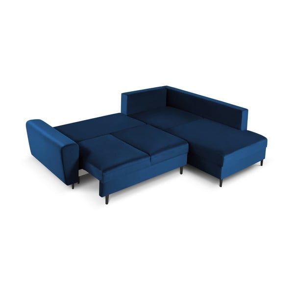 Mėlynos spalvos iš velveto sulankstoma/su sandėliavimo vieta kampinė sofa (su dešiniuoju kampu/„L“ formos) Kyoto – Cosmopolitan Design-image-2