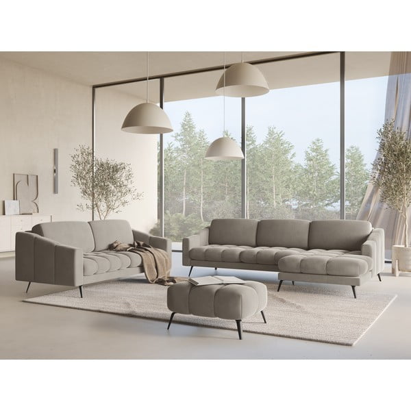 Smėlio spalvos iš velveto kampinė sofa (su dešiniuoju kampu) Nalu – Makamii-image-1