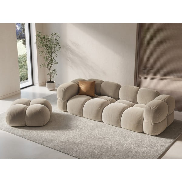 Smėlio spalvos iš velveto sofa 250 cm Loretto – Cosmopolitan Design-image-1