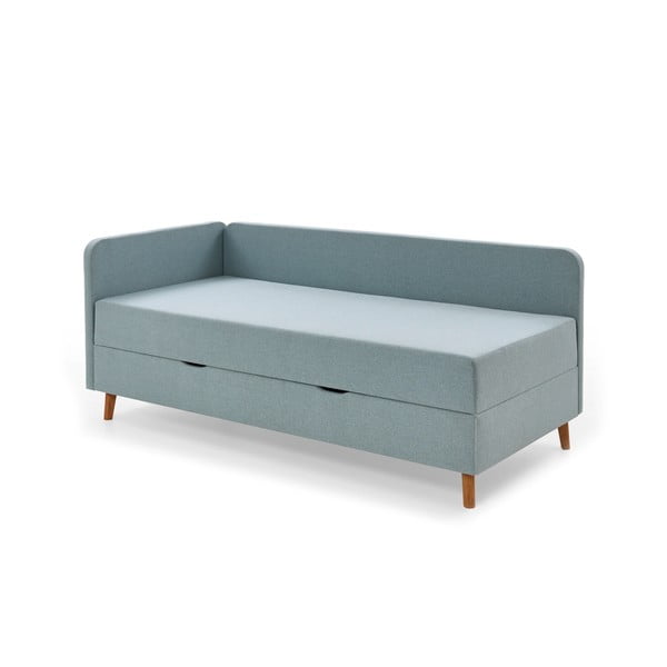Šviesiai mėlyna minkšta viengulė lova su daiktadėže 90x200 cm Cabana - Meise Möbel