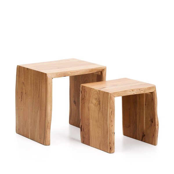 Iš akacijos masyvo šoniniai stalai 2 vnt. 40x50 cm Lomiri – Kave Home