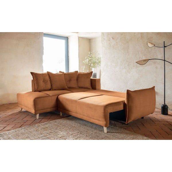 Sulankstoma kampinė sofa iš kordinio velveto raudonos plytų spalvos (su kairiuoju kampu) Lazy Lukka – Miuform-image-3