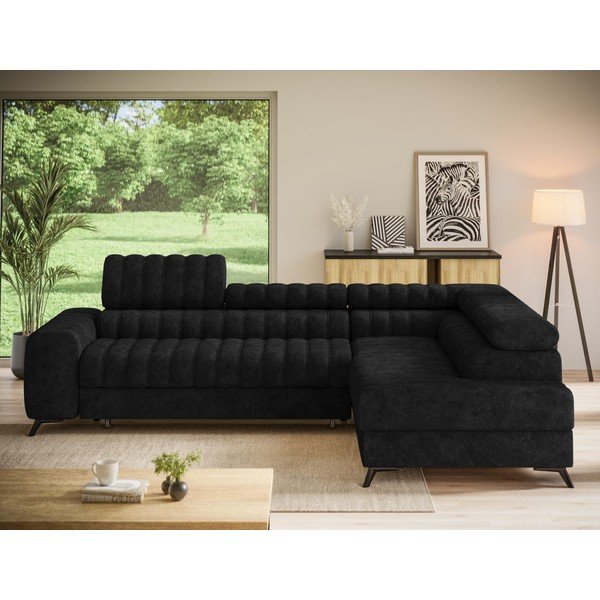Tamsiai pilkos spalvos kampinė sofa iš velveto (su dešiniuoju kampu/„L“ formos) Kanedo – ELTAP-image-2