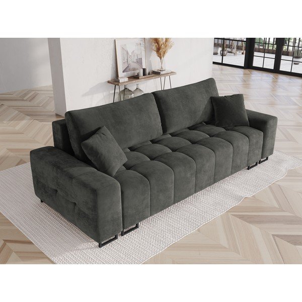Pilkos spalvos iš velveto sulankstoma/su sandėliavimo vieta sofa 250 cm Wicklow – Cosmopolitan Design-image-1