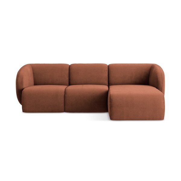 Terakotos spalvos kampinė sofa iš šenilinio audinio (su dešiniuoju kampu/su gultu) Lani – Makamii