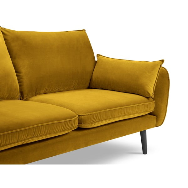 Geltona aksominė sofa su juodomis kojomis Kooko Home Lento, 198 cm-image-1