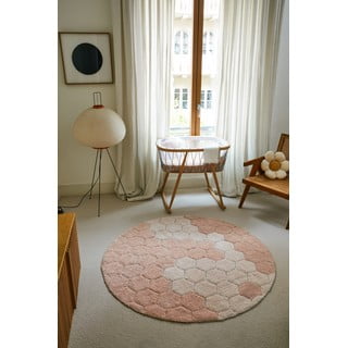 Skalbiamas/rankų darbo iš medvilnės apvalios formos kilimas šviesiai rožinės spalvos ø 140 cm Honeycomb Rose – Lorena Canals