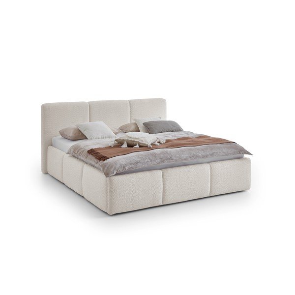 Dramblio kaulo spalvos dvigulė lova audiniu dengta be grotelių 180x200 cm Merida – Meise Möbel