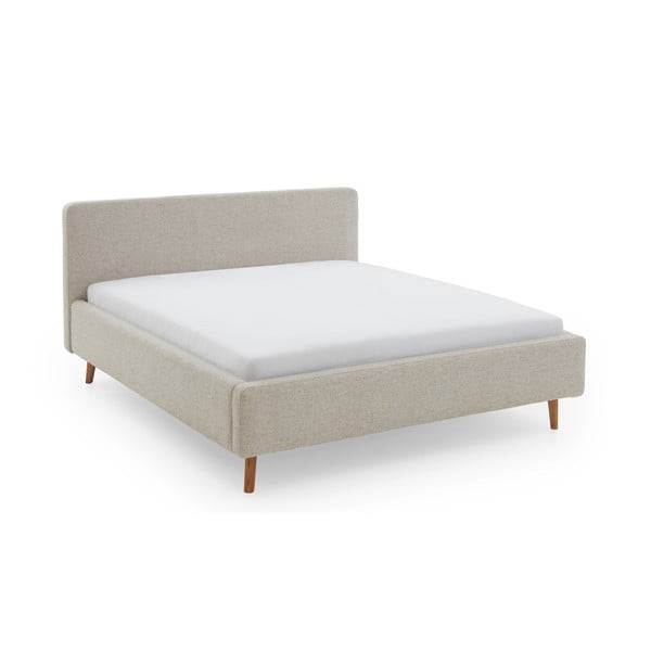 Dvigulė lova smėlio spalvos audiniu dengta su sandėliavimo vieta su lovos grotelėmis 160x200 cm Mattis – Meise Möbel