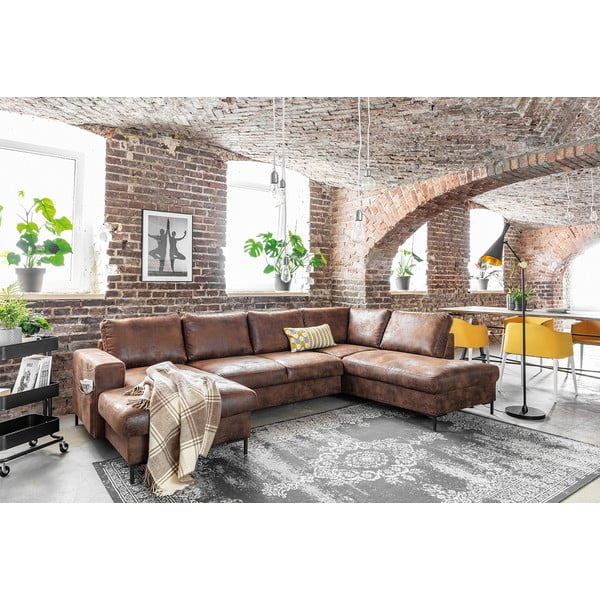 Ruda U formos sofa-lova iš dirbtinės odos Miuform Lofty Lilly Vintage, dešinysis kampas-image-4