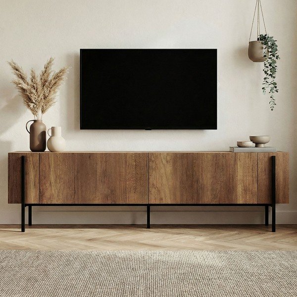 Tamsios natūralios spalvos TV spintelė iš riešutmedžio 180x45x30 cm Nexus – Kalune Design-image-3
