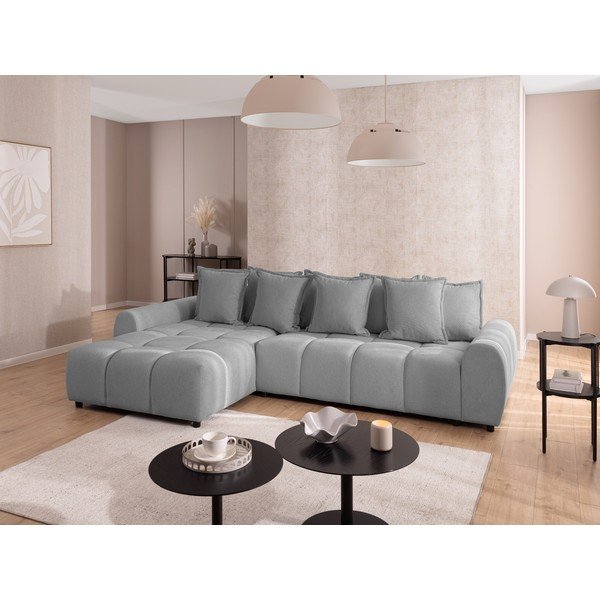 Pilkos spalvos kampinė sofa (su kairiuoju kampu/su gultu) Albane  – Ropez-image-1