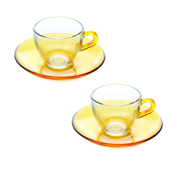 Mažesnis puodelis su lėkštute, 2 vnt., geltonos spalvos