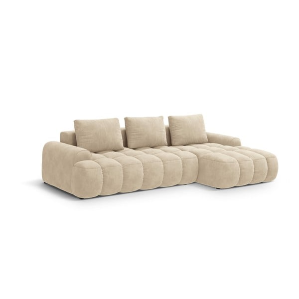 Smėlio spalvos iš velveto sulankstoma/su sandėliavimo vieta kampinė sofa (su dešiniuoju kampu/su gultu) Linz – Cosmopolitan Design-image-2